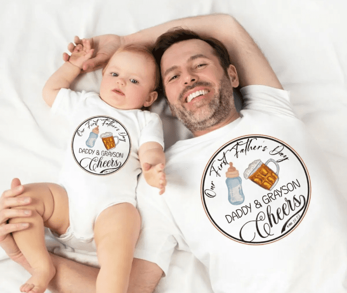 Adorable Customized Dad and Baby Matching Apparel