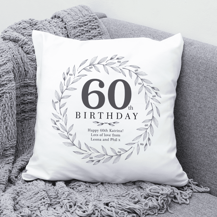 Custom Embroidered Pillow - Personalised 60th Birthday Gift For Women