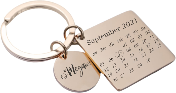 Engraved keychain with initials or special date