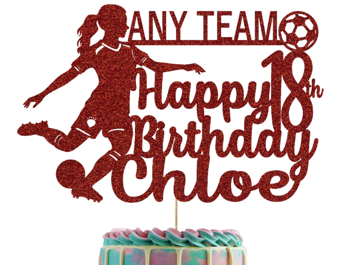 Girl Footballer Personalised Glitter Cake Topper